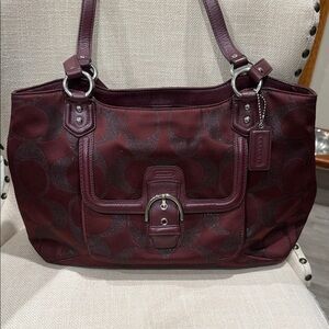 Coach Campbell Signature Metallic Belle carryall shoulder bag in Bordeaux F26246